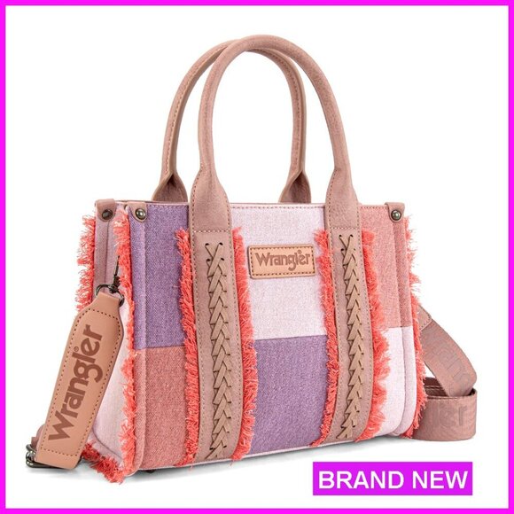 Handbags - Canvas Tote Bag with Detachable Strap, 4 Pockets, Western Style